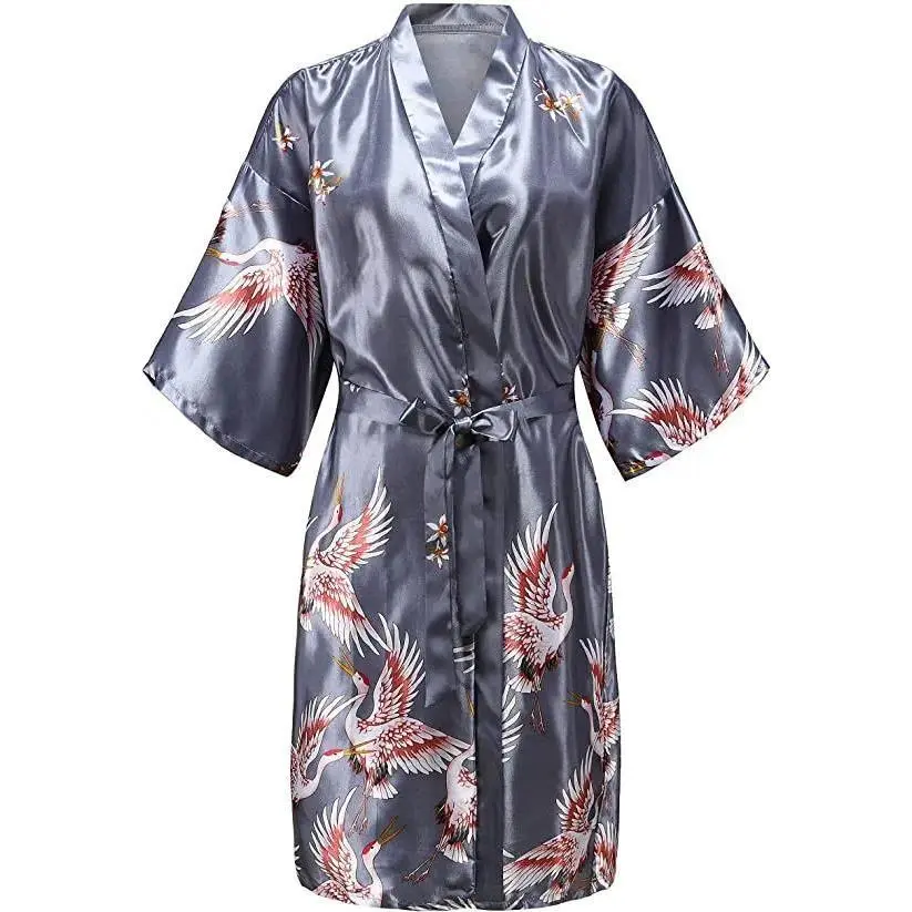 Satin Wedding Bride Bridesmaid Robe Floral Short Kimono Robe Night Robe Bath Robe Fashion Dressing Gown For Women
