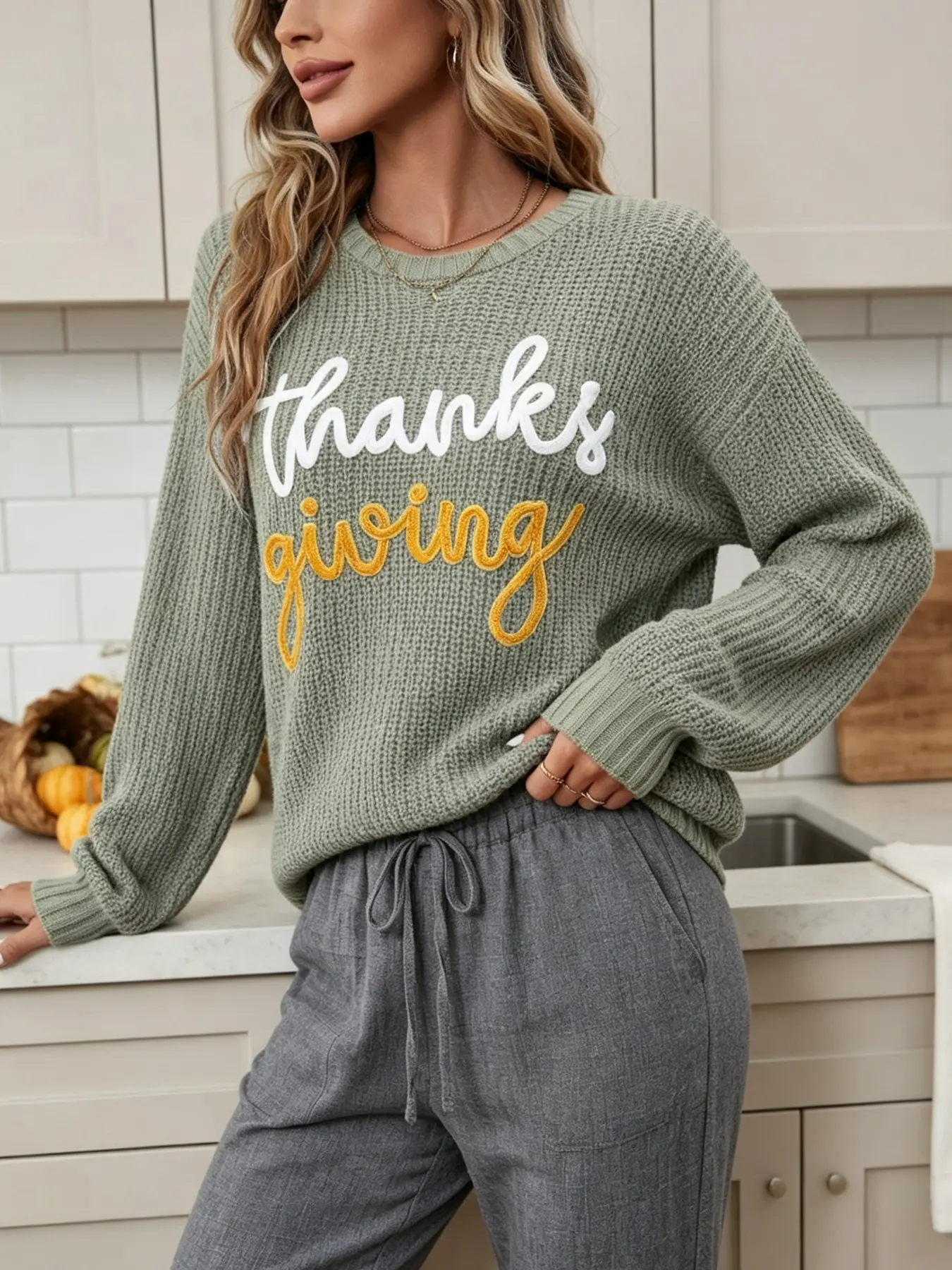 Women's Pullover Sweater, Thanksgiving 2026 Fall Winter Clothing, Round Neck Casual Cute Women's Pullover, Perfect for Daily Outing, Parties