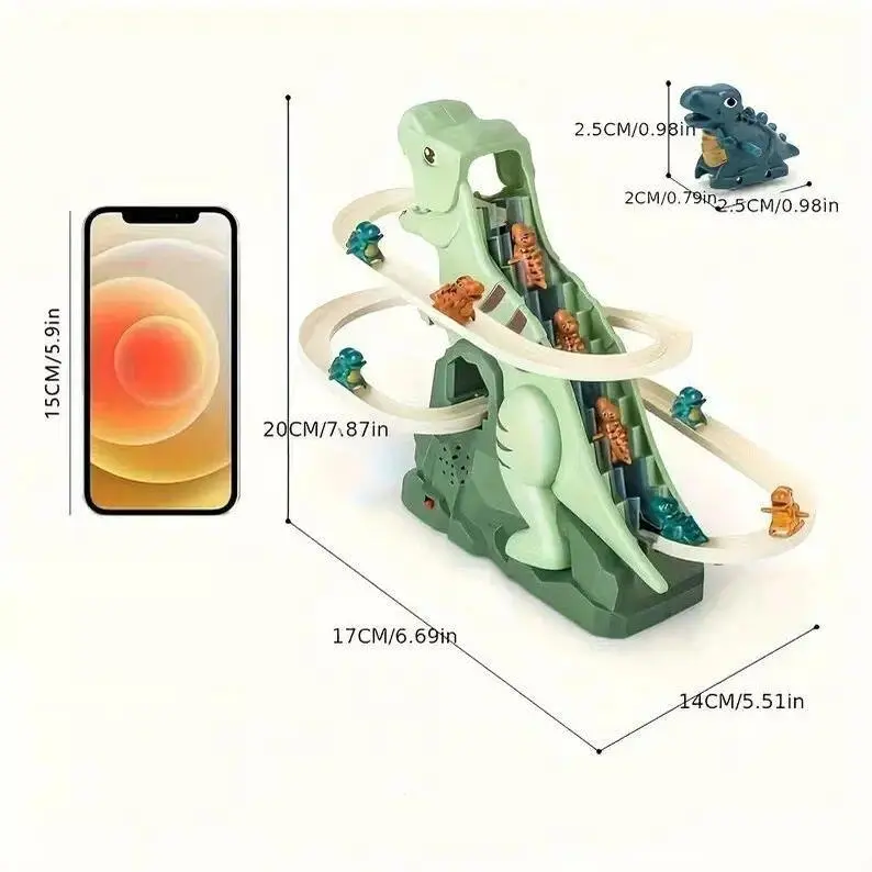 Automatic Stair-Climbing Single-Track Electric Dinosaur Assembly Track Slide Adventure Toy for Children, Dinosaur Slide Track - Battery Model