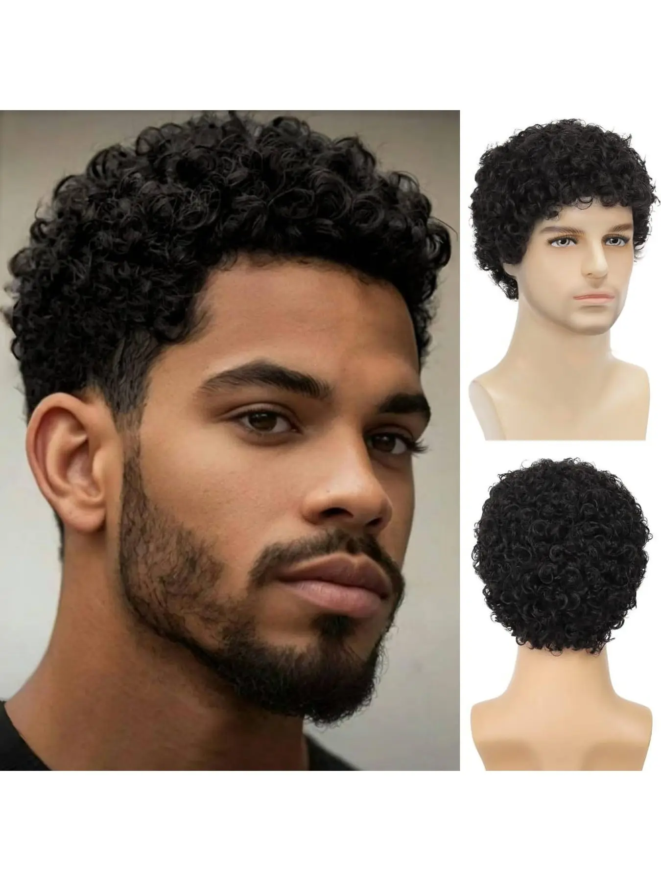 Men's Realistic Short Curly Black Lace Front Wig Synthetic Hairpiece Lightweight Breathable Comfortable for Men Afro Inspired Casual Wear Fashion Forward Street Style Everyday Versatility