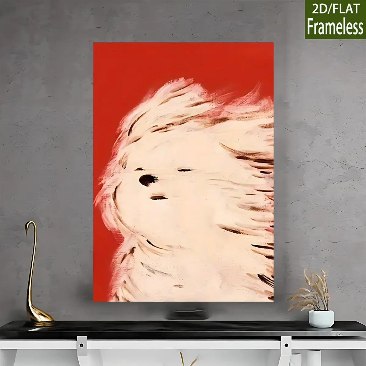 Canvas painting 2D flat frameless piece 20x30cm 30x40cm 40x60cm 50x70cm 60x80cm 60x90cm 80x120cm, abstract art painting with red background and dynamic white strokes 20x30cm 30x40cm 40x60cm 50x70cm 60x80cm 60x90cm 80x120cm