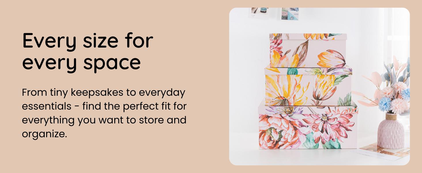 Decorative Oblong Cardboard Storage Boxes with Lids, Set of 2 Floral Paperboard Keepsake Memory Boxes, Oval Nesting Storage for Gifts and Home Décor (Floral Elegance)