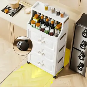 Large capacity foldable storage box, 3/4/5/6 stacked plastic storage box with lid, sturdy and durable organizing cabinet with magnetic doors and rollers, suitable for kitchen, bedroom, office, living room