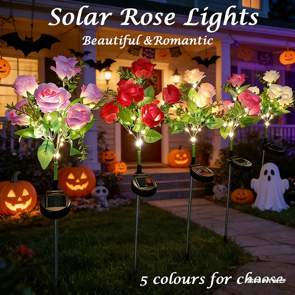 7-Headed Solar Rose Flower Lights, Designed for Outdoor Decoration in Gardens, Waterproof Solar Lights Suitable for Patios, Yards, Landscapes, Pathways, Lawns, And Pavements,Halloween and Christmas Gifts