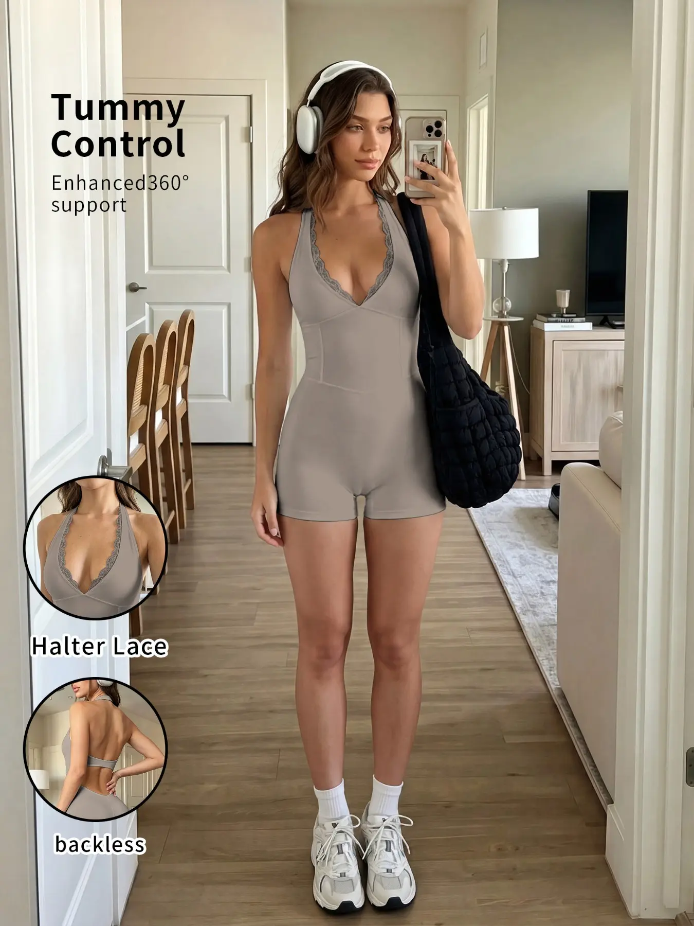 Women's Lace Bodysuit Gym Yoga Set, Backless Halter Neck Waist-Exposed Sports Jumpsuit, Detachable Padded Bra, Aesthetic Fitness Wear