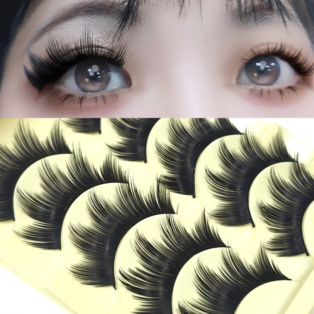5 Pairs Dense Curl Thick Stalk False Eyelashes, Latin Dance Stage Performance Cos Lashes, Nightclub Smoky Makeup, Full Strip