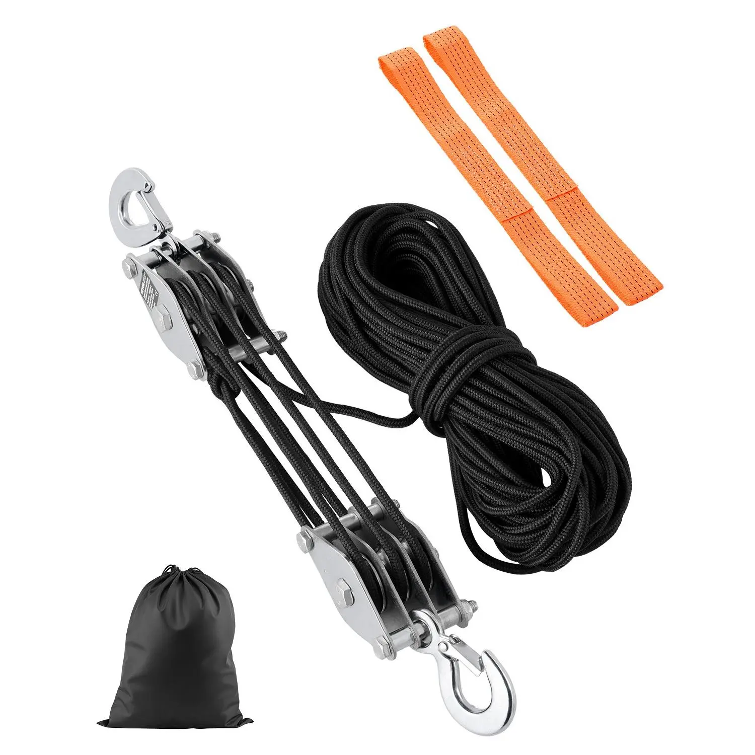 4400 lbs Breaking Strength 100 FT Rope Pulley Hoist, 5: 1 Lifting Power Heavy Duty Pulley System with 2pcs Soft Loops, Metal Wheels Bearing Structure, Block and Tackle for Lifting Heavy Objects
