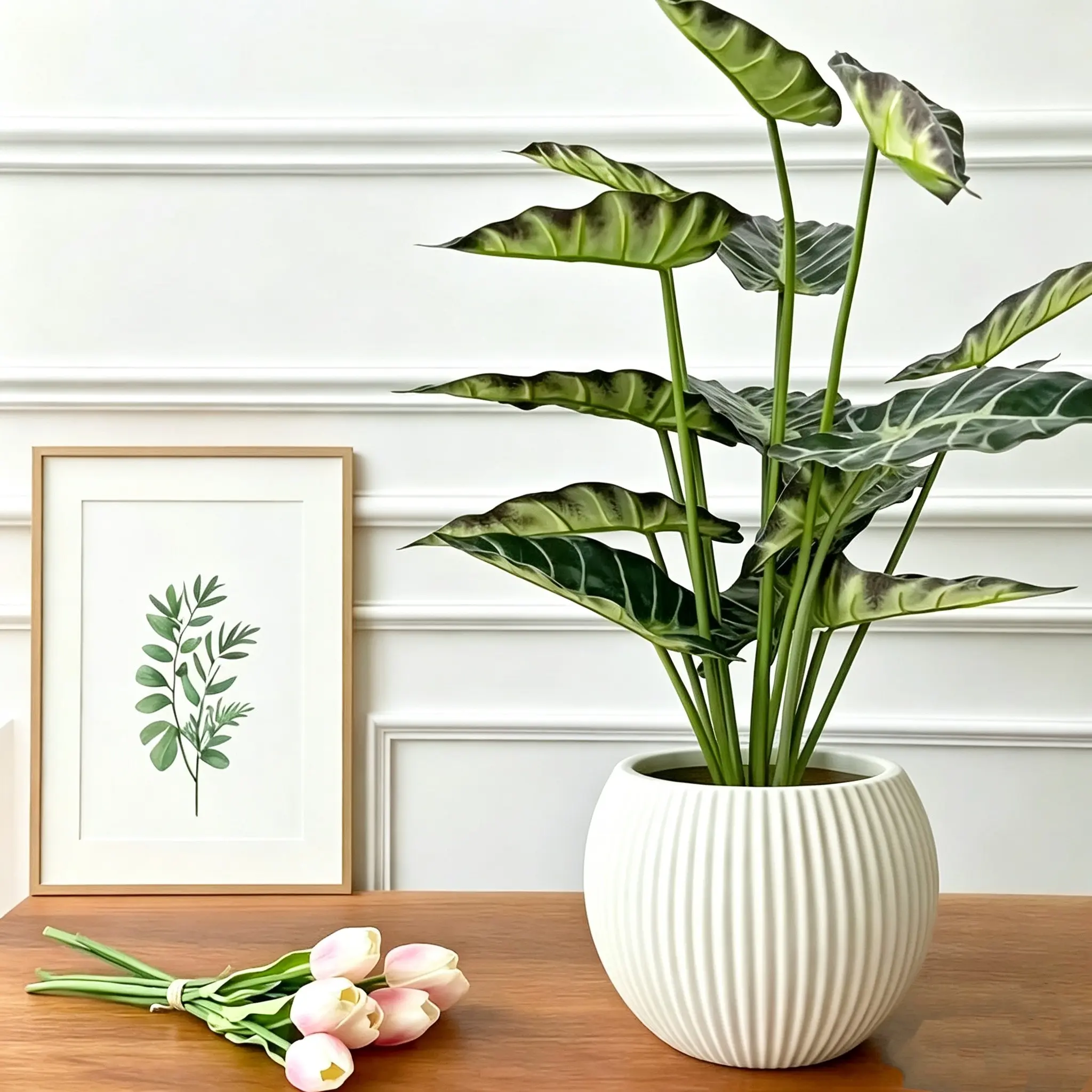 1-Pack Bohemian Style Vertical Striped Plastic Flower Pot, 8-Inch European-Style Faux Ceramic Flower Pot, Modern Minimalist Design, Lightweight and Durable for Indoor and Outdoor Use, Perfect for Small to Medium-Sized Plants, Plant Pots
