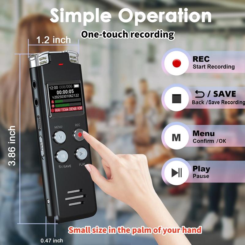 64GB Digital Voice Recorder with Playback: Voice Activated Recorders for Lectures Meetings Interviews - Dictaphone Recording Device Tape Recorder Portable Mini, Audio Recorder with USB, MP3,Smart Voice Recorder with Screen Display