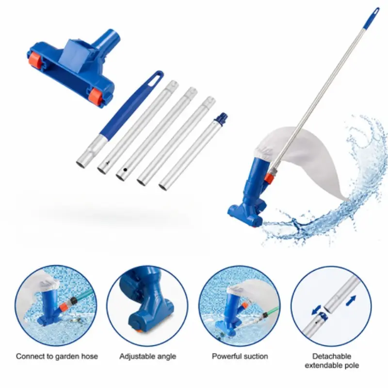 Swimming Pool Vacuum Cleaner with Bottom Brush and Suction Head, Jet-Powered Cleaning Tool, Pool Cleaning Equipment