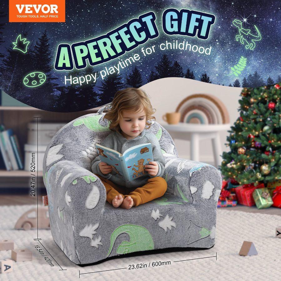 VEVOR Toddler Chair, Kids Armchair Comfy, Toddler Couch Sofa Bed Glow in The Dark, Kids Chair Seat Playroom Furniture for Kids Girls Boys, Grey