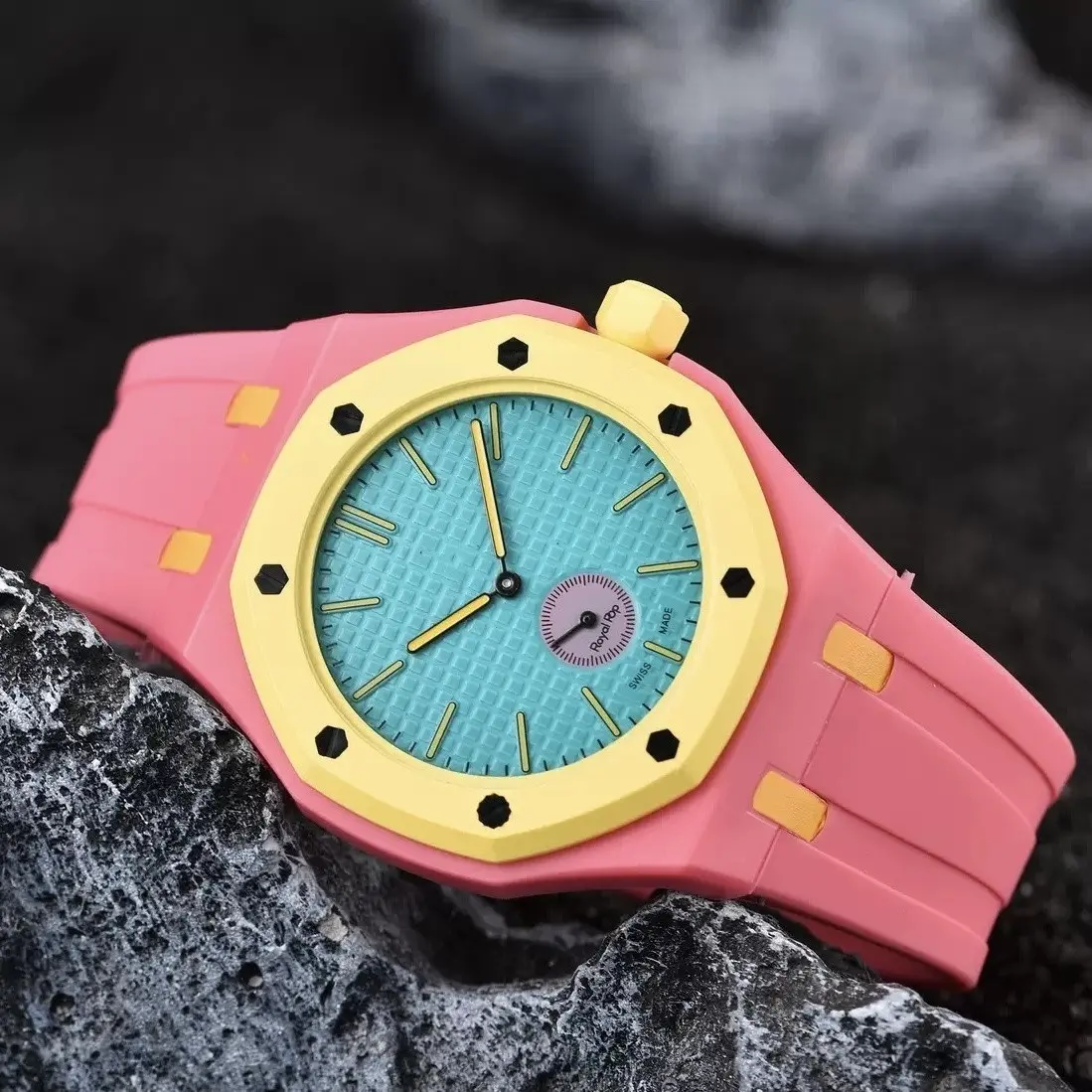 Chic Candy Tone Unisex Fashion Watch Octagonal Outline Textured Grid Dial Decorative Subdial Multi Bright Color Options Versatile Casual Timepiece Suitable For Travel, Campus And Outdoor Wear