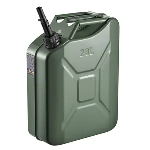 Newly Upgraded Oil-TightVEVOR Metal Fuel Container, 5.3 Gallon, Fuel Jerry Can with Spout and Comfort Handle, 6 L/min Max Flow Rate, Leakproof Corrosion-resistant Metal Gas Tank Most Cars Motorcycle ATV UTV, Green