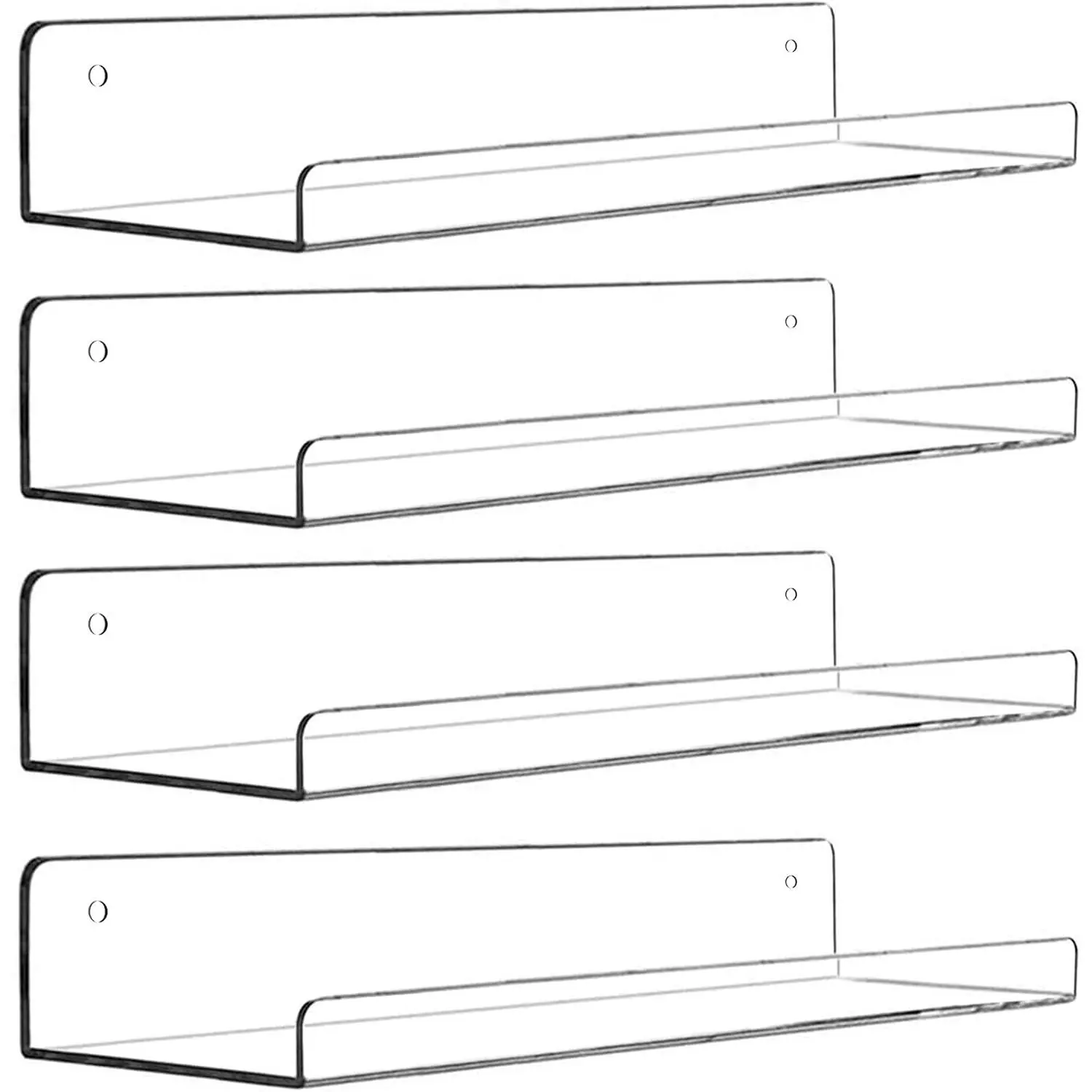 Floating Wall Ledge Shelf, Clear Bathroom Storage Shelves Display, 15" Invisible Bookshelf (2pack)