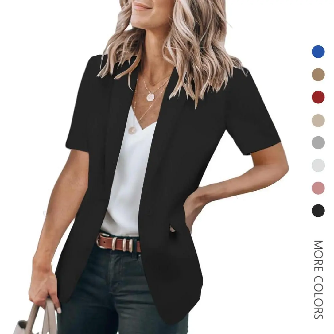 Women's Short Sleeve Blazer, Lightweight Business Style Jacket with Single Button, Casual Corporate Attire for Work and Blazer Outfits