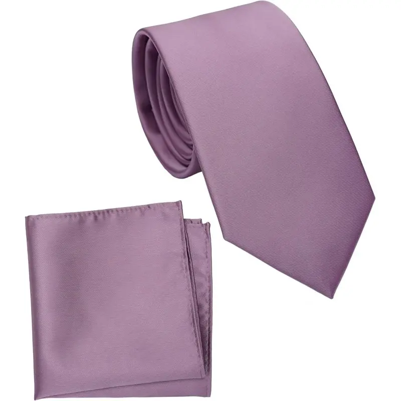 Regular Mauve Tie and Pocket Square for Men, Purple Necktie Set, 3.2 inch Standard Width