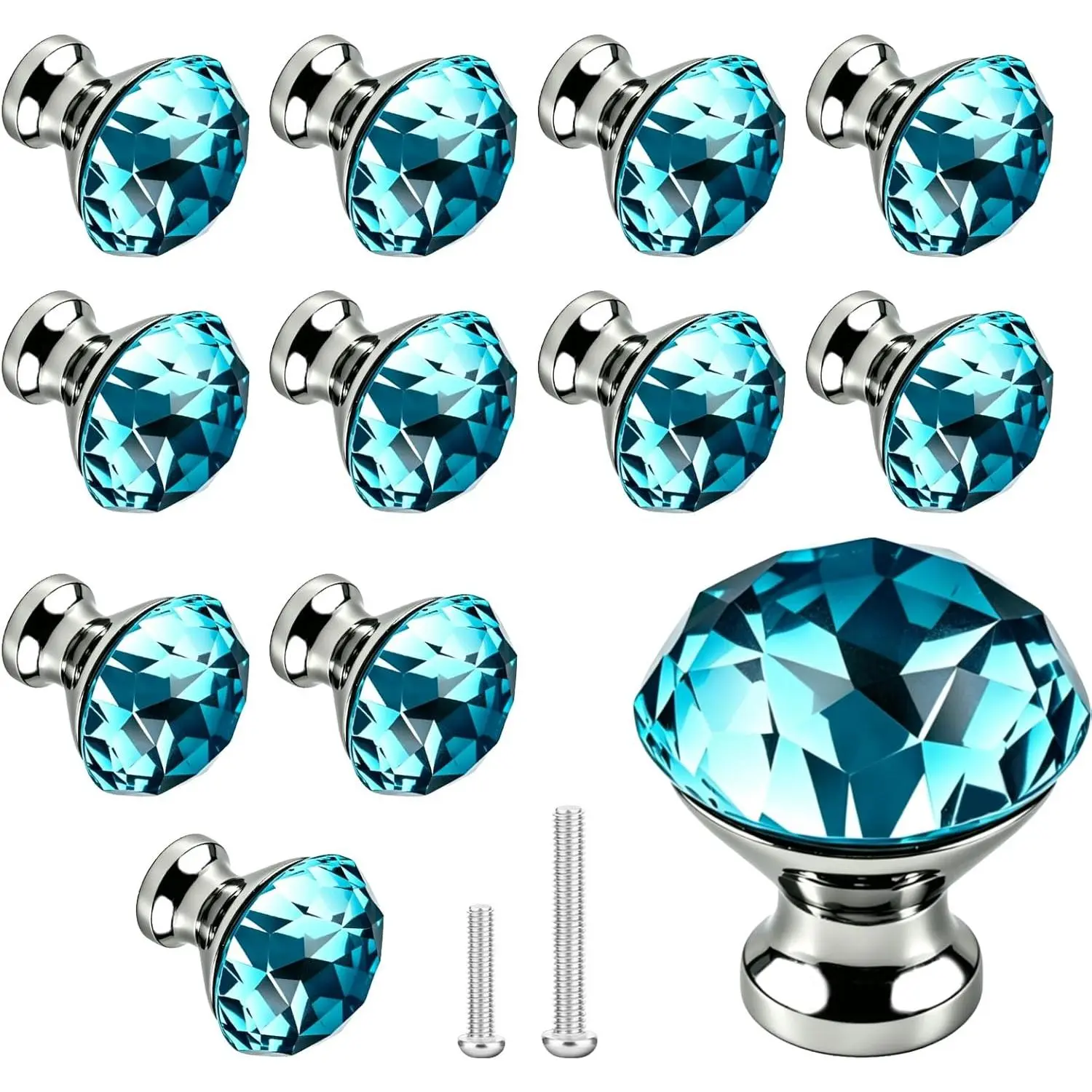 10 count 30mm  Plated Base  Shape  Glass Cabinet Knob Drawer Knob Pull Handle  for Kitchen, Dresser, Door, Cupboard (Azure)