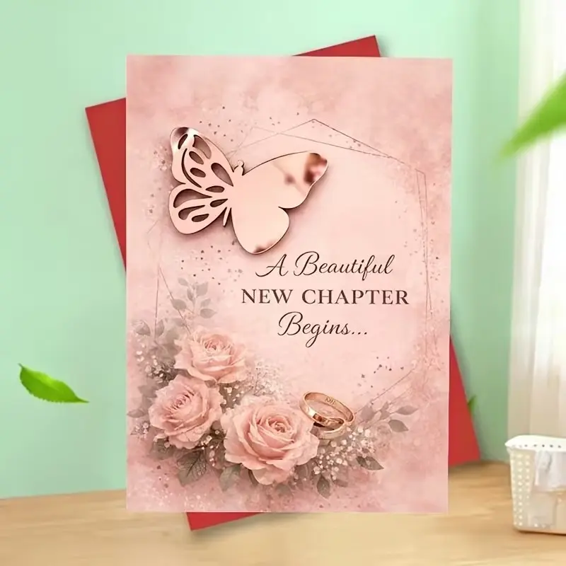 Wedding Greeting Card 'a Beautiful New Chapter Begins' with Rose Gold Butterflies, Romantic Congrats Card for Engagements, Weddings, Anniversaries, Wedding Cards