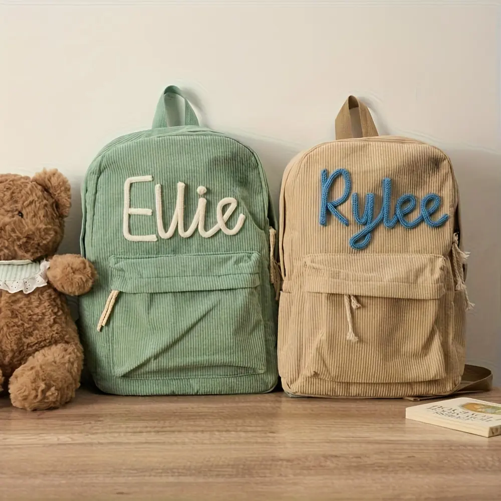 1 Custom Name Personalized Corduroy Backpack, Fashionable Cute School Bag - Creative Unique Cute Backpack, Back-to-School Gift, Birthday Gift, Holiday Custom Gift, Outdoor Backpack