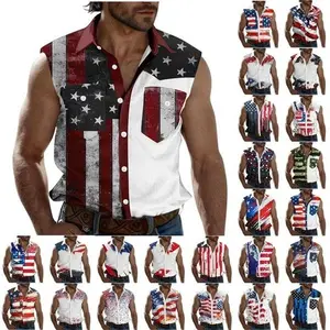 Men's American Flag Collared Sleeveless Cardigan - 3D Trendy Fashion Menswear Top for Independence Day