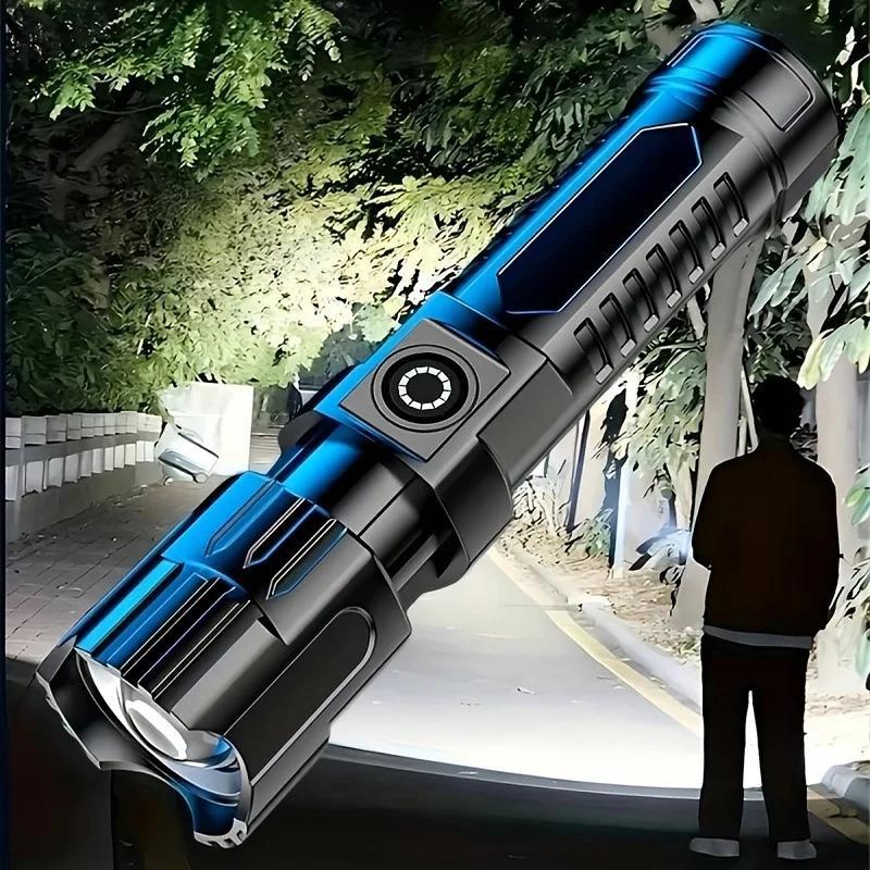 USB Rechargeable LED Flashlight, 1 Count Portable Zoom Flashlight, Multifunctional LED Flashlight for Camping, Hiking, Outdoor Camping Lighting
