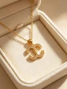 MTOW 1 Pcs of 2026 New luxury Retro Heart-Shaped Double C Metal Necklace, Women's Zircon Fashion Necklace,  Versatile Necklace Suitable For Daily Wear, Exquisite Gifts