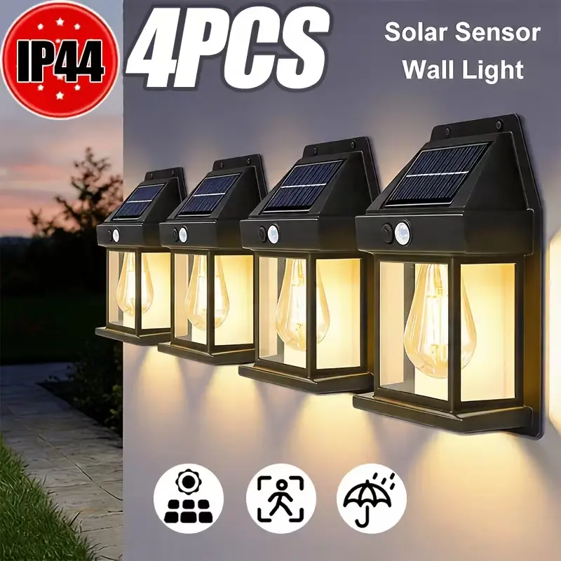 4/2 Pack Outdoor Solar Lights, Exterior Wall Lights, IP44 Waterproof with Motion Sensor, 3 Lighting Modes, Auto On/Off from Day to Night, Suitable for Courtyards, Gardens, TerracesFences and Exterior WallsIdeal Gifts for Father's Day and Independence Day