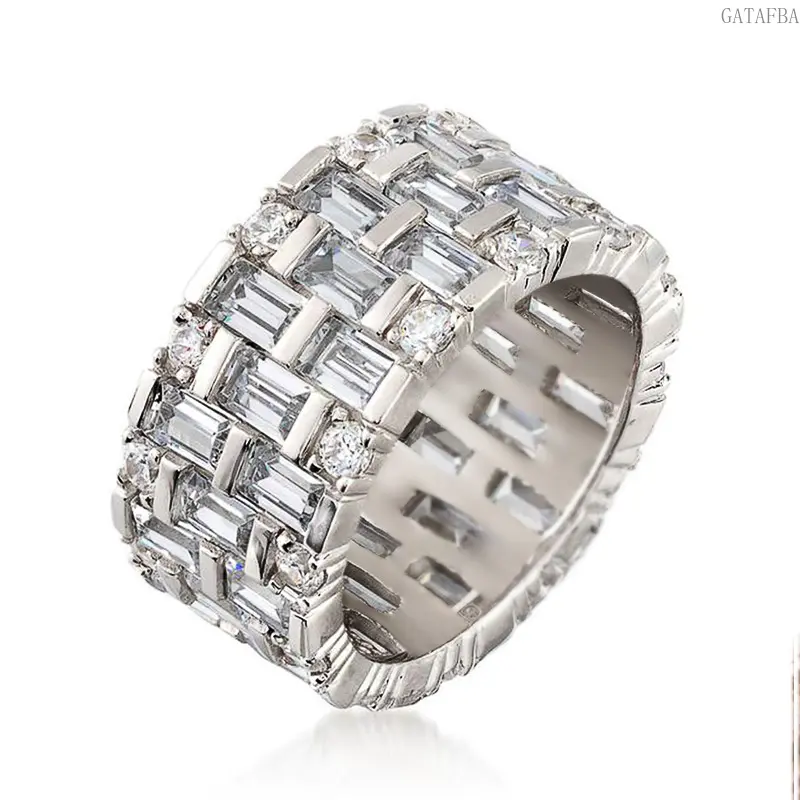 European Style Pave Zircon Ring for Women, Sparkly Full Eternity Wedding Band, Fashion Jewelry Gift