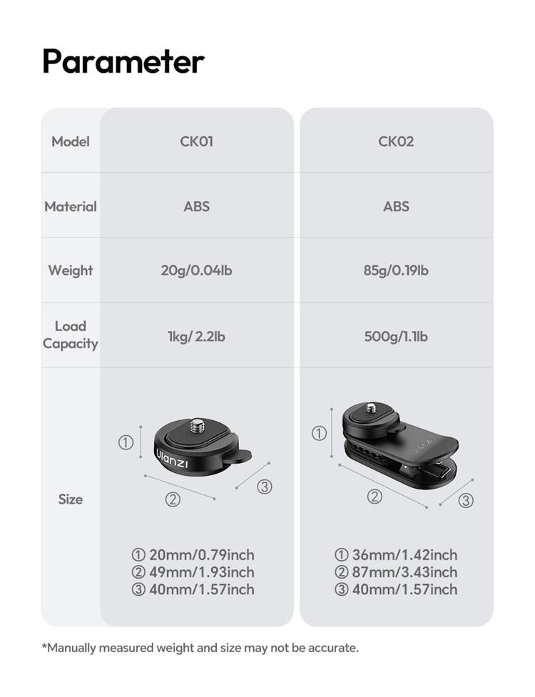 ULANZI CK02 Cka Quick Release Camera Backpack Mount Clip,CK01 Magnetic Mount Stand for DJI Osmo Pocket 3 Accessories, with Standard 1/4" Thread for Action Cameras Pocket 3 Expansion Adapter