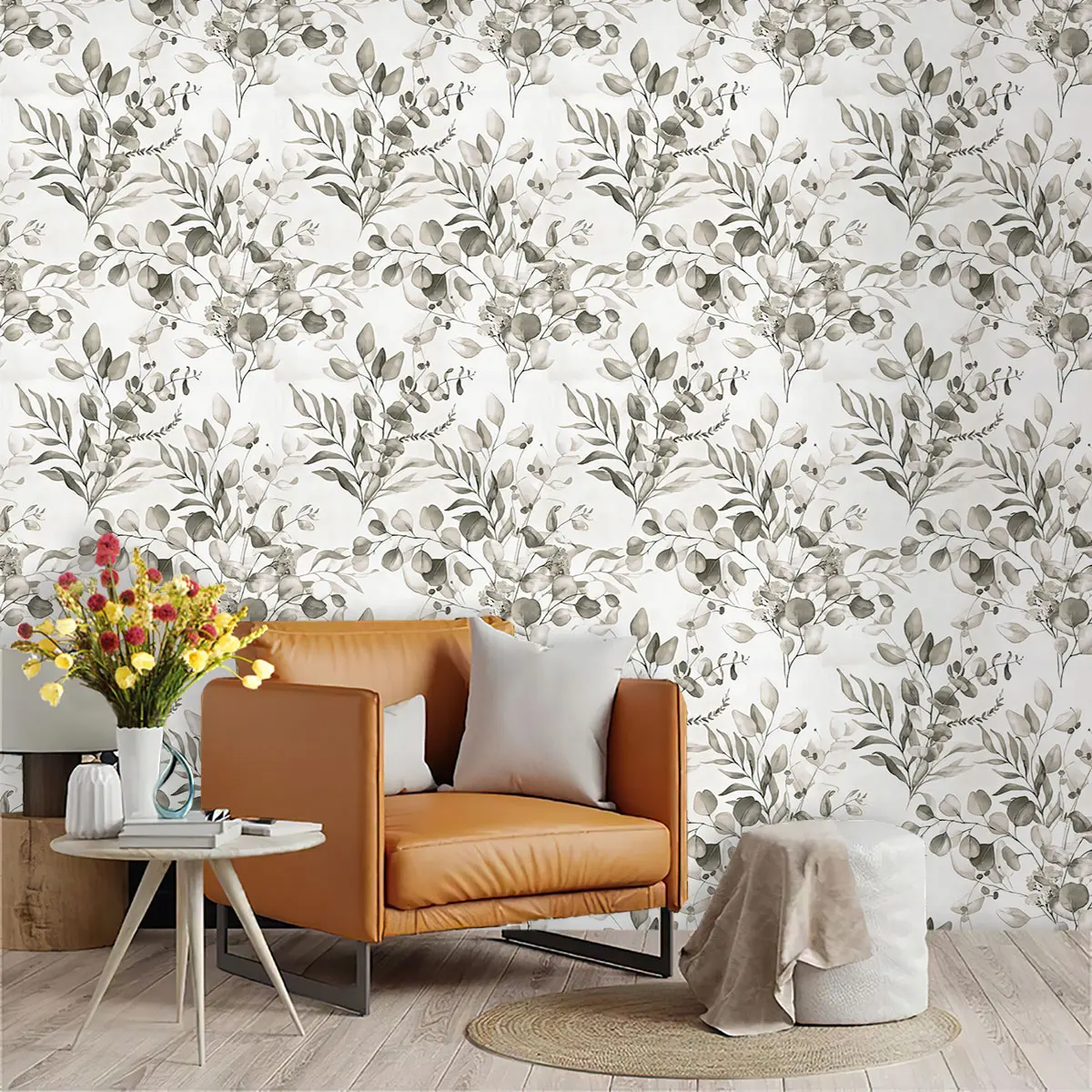 1PC hand-painted branches, leaves, and flowers wallpaper, suitable for home decoration in living rooms, bedrooms, foyers, cafes, and guesthouses
