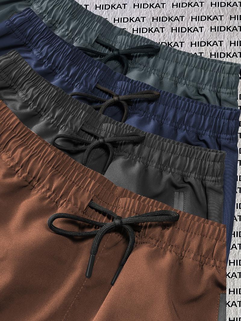 4pcs Women'S Spring/Autumn Cargo Pants | Fashion Large Pocket Design with Drawstring Elastic Waist, Casual Outdoor/Daily Wear Long Pants, Solid Color, Regular Fit by HIDKAT