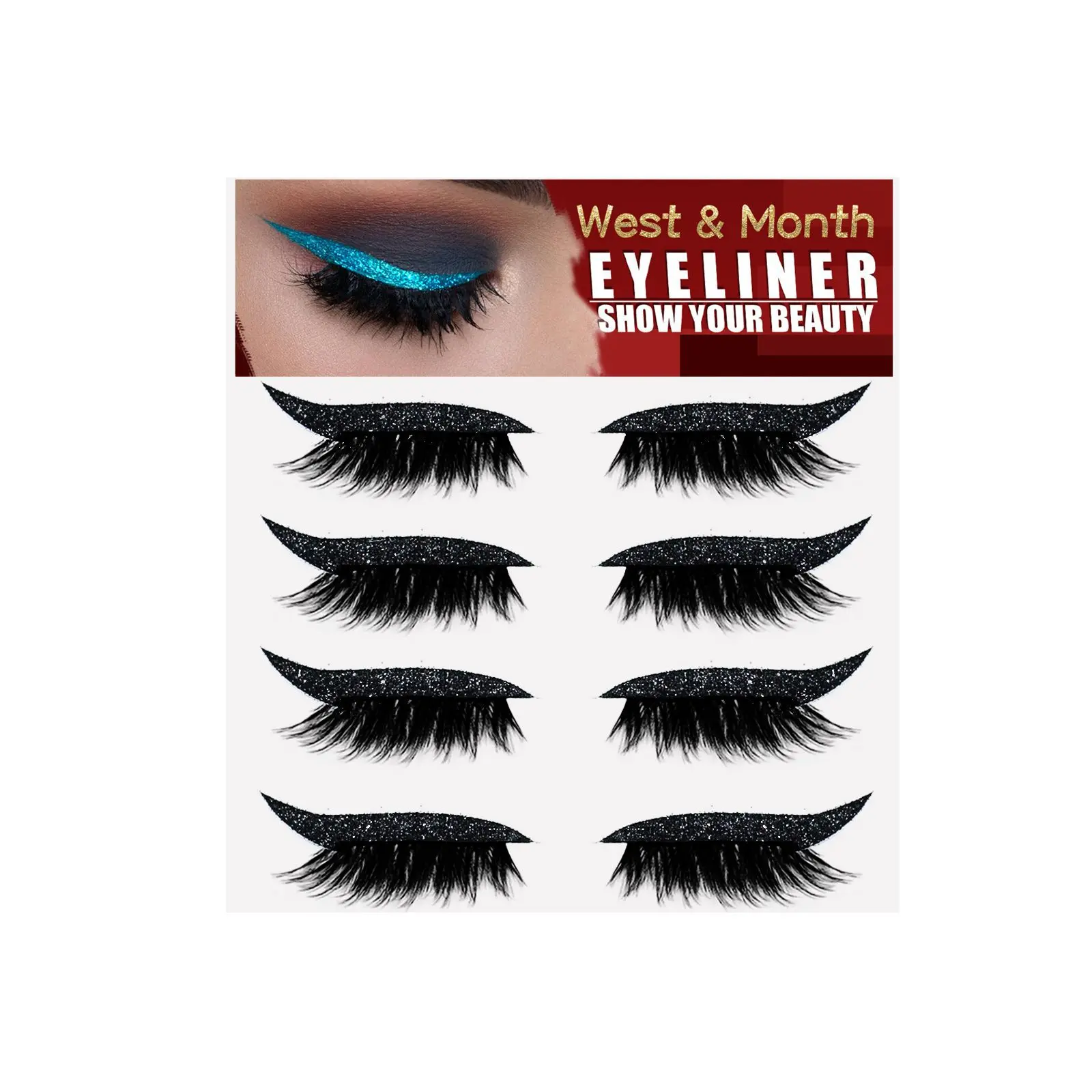 4-Pair European-Style Self-Adhesive Gel Eyeliner Stickers with Curling False Eyelashes, Glue-Free Cosmetic, Body-Safe Easy Eye Look Beauty & Personal Care Makeup Product, Gel Sticker, Beauty Products, Apply Direct, Gel Strips