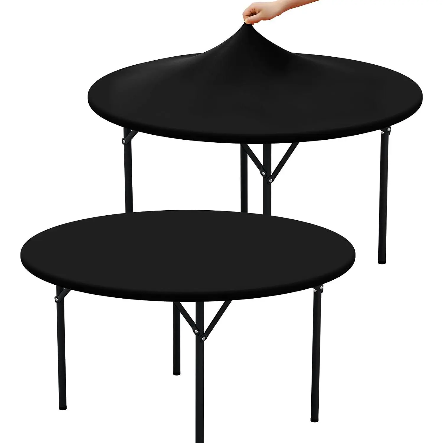 2 Packs Round Spandex Tablecloths, Stretch Elastic Tablecloth Cover Fits for 45"-56" Round Tables, Washable Polyester Table Cloth for Dining, Party, Outdoor and Indoor, Black
