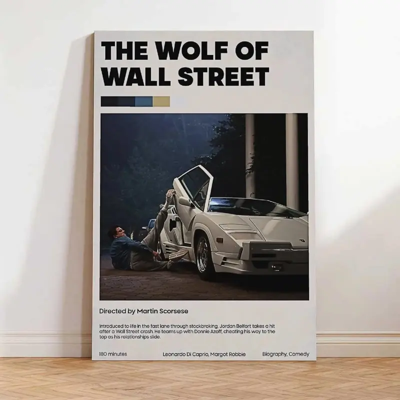 The Wolf of Wall Street Vintage Canvas Wall Print - Bold Wolf Scene, Artistic Graphic, Iconic Film Art, Unframed Multi-Size Home Decor Collectible for Living Room Room Accessories