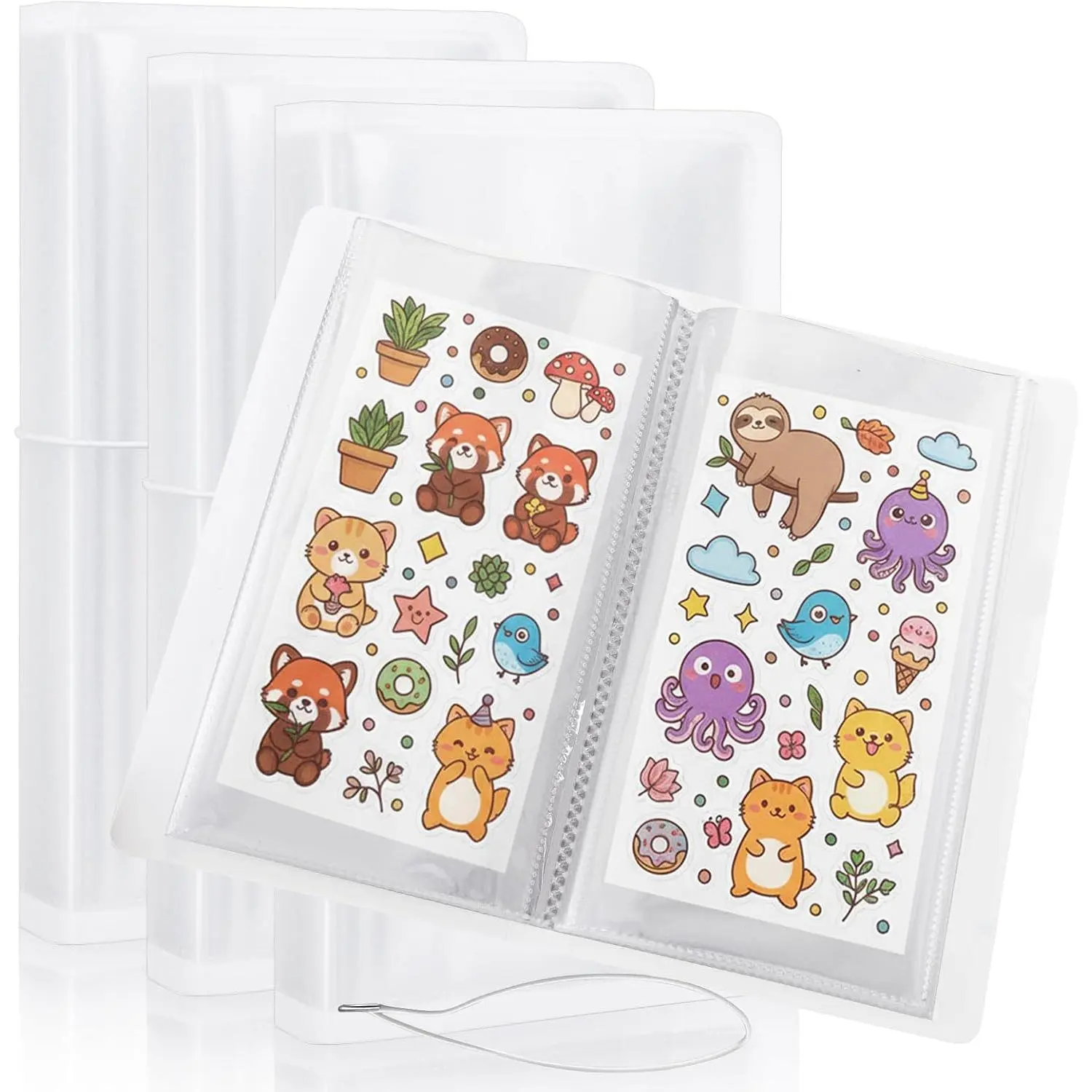 3 Pack Sticker Storage Album, 4.8" x 9.6" Large Clear Storage Sticker Organizer with Elastic Band, Collecting Book Binder Sleeves for Planner, Scrapbook and Journal Stickers, 50 Pockets