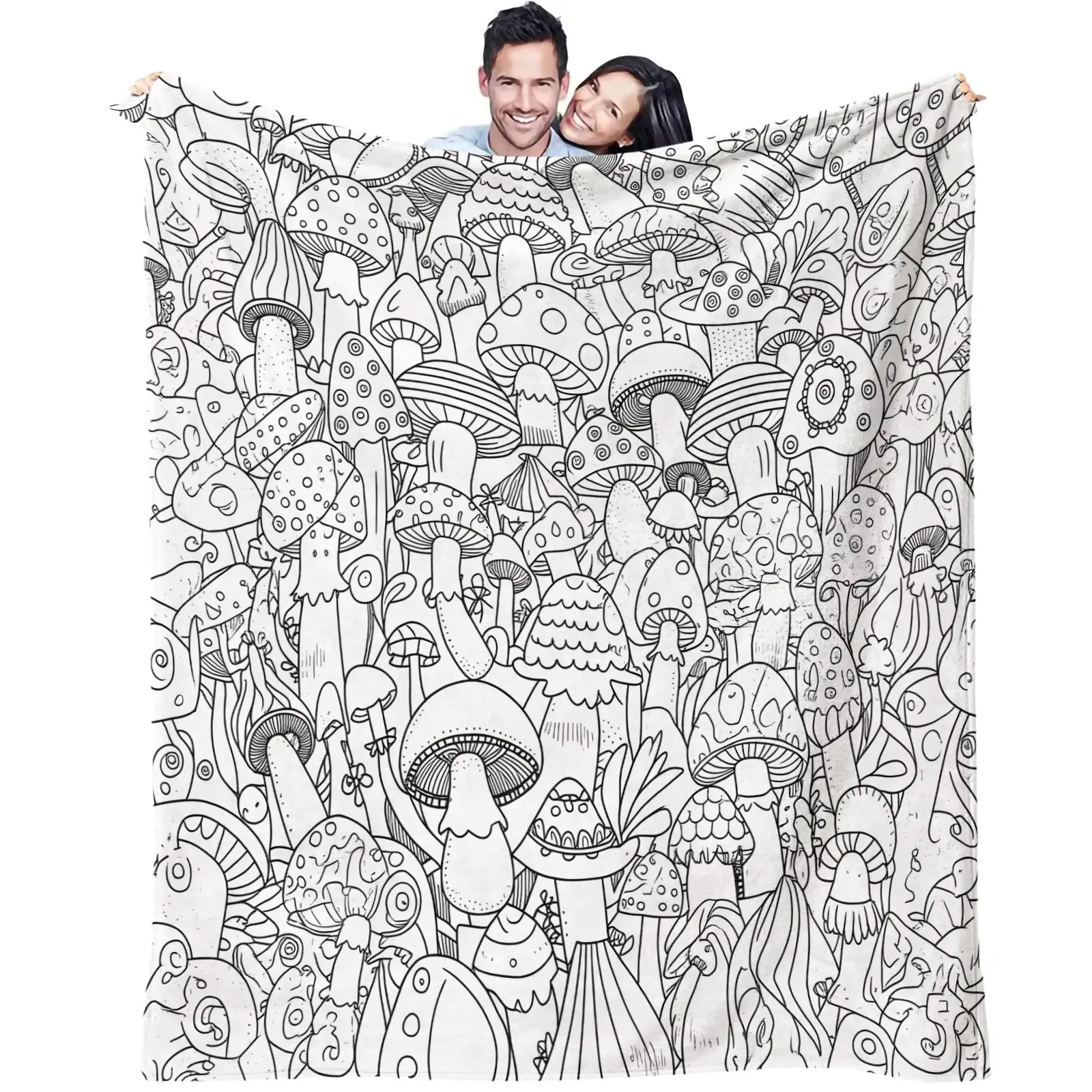 2D Flat Design, 1-Pack, Soft Plush Mushroom-Themed Blanket – All-Season Cozy Throw for Adults and Kids, Mushroom Pattern