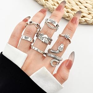 Vintage Silver Knuckle Ring Set, 42 Count Gothic Boho Adjustable Rings with Snake Skull Heart Designs, Y2K Punk Stackable Midi Rings for Women and Men Vintage Silver Knuckle Ring Set, 42 Count Gothic Boho Adjustable Rings with Snake Skull Heart Designs, Y2K Punk Stackable Midi Rings for Women and Men