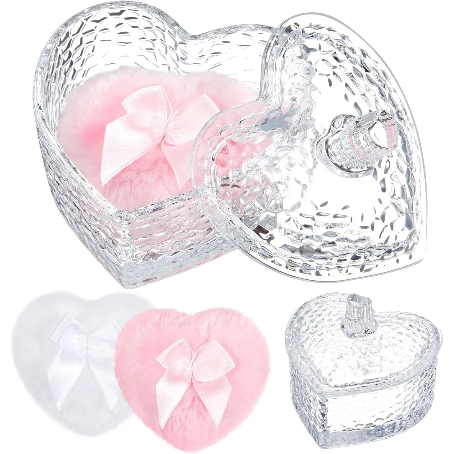 3-Piece Set Large Capacity Makeup Sponge & Container, Valentine's Gift, Crystal Lid Powder Box, Soft Washable Reusable Velvet Makeup Sponges