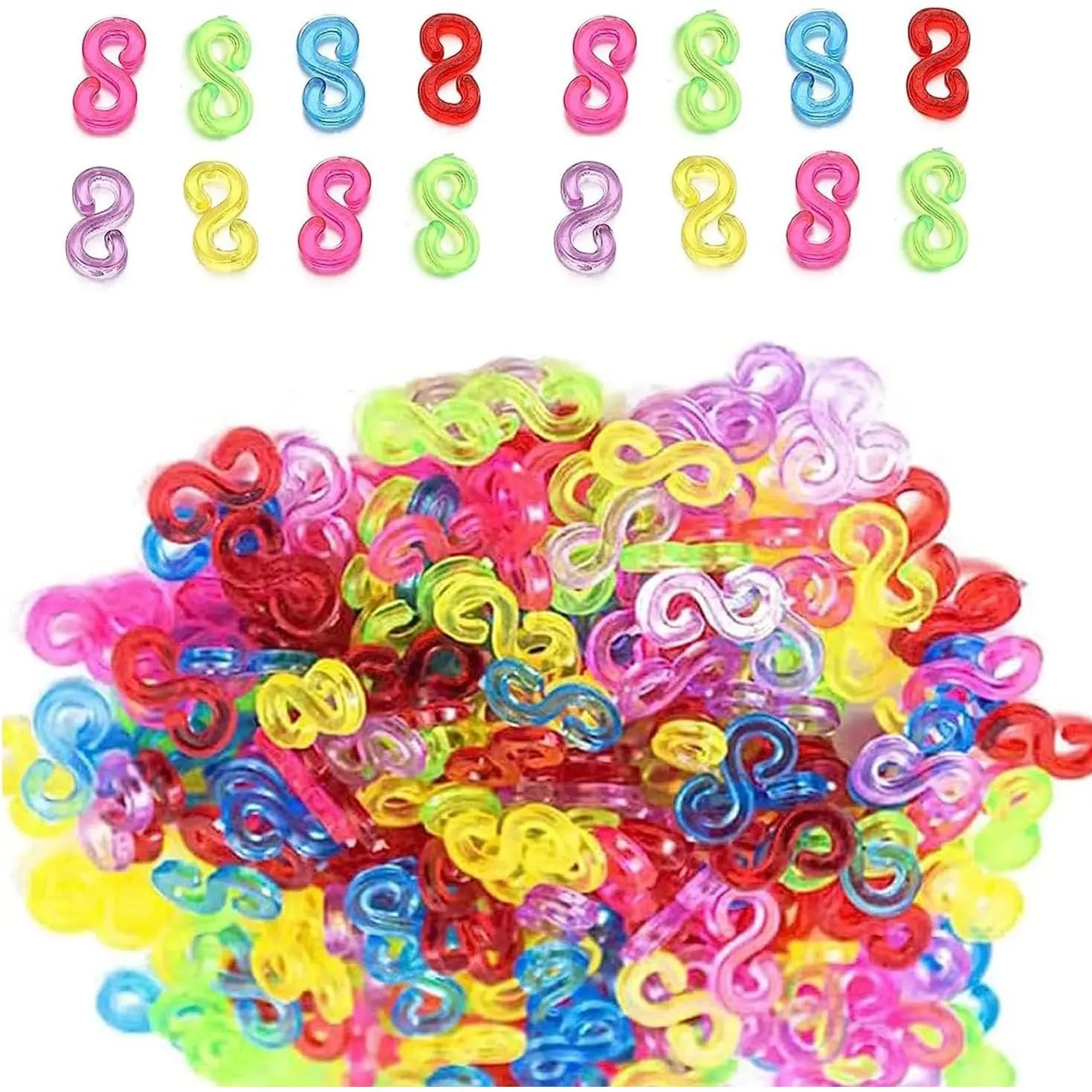 1000 count S Clips Rubber Band Clips, Plastic Band Clips Connectors Refills Bracelet Kit Clip for Loom Bracelets DIY Making Refill Kit