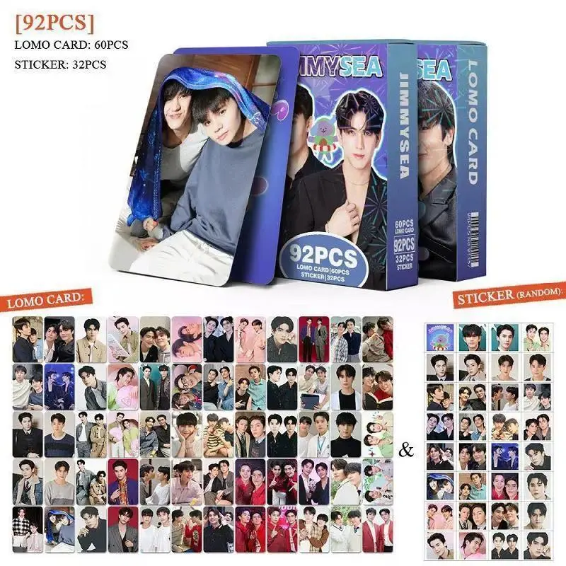 92PCS JimmySea Thai BL CP Lomo Trading Cards Double Sided HD Printed Celebrity Photos with Stickers Fan Collection Gift