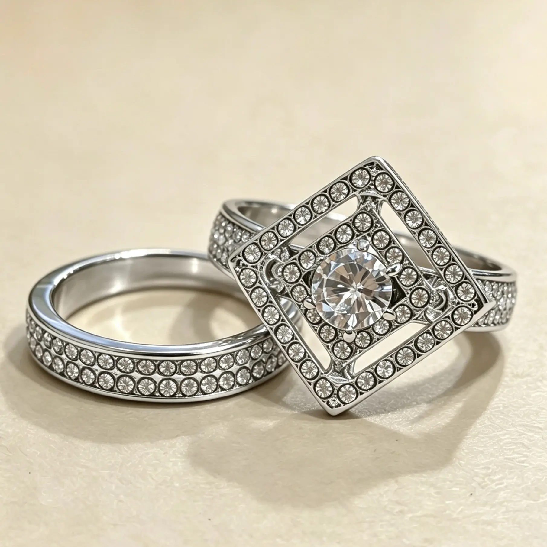 Popular Creative Hot-Selling Jewelry: Square Inlaid Zircon Ring Engagement Ring