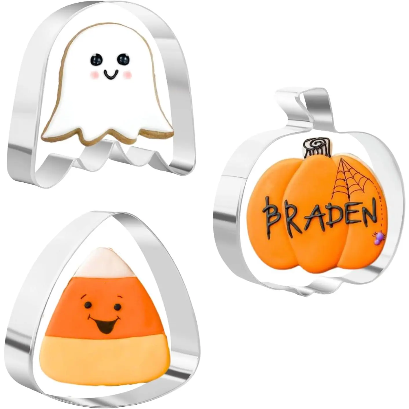 Large 4-Inch Halloween Cookie Cutters, 3- Stainless Steel Set | Pumpkin,  and candy corn shapes for cookie dough, fondant, sandwiches and Halloween