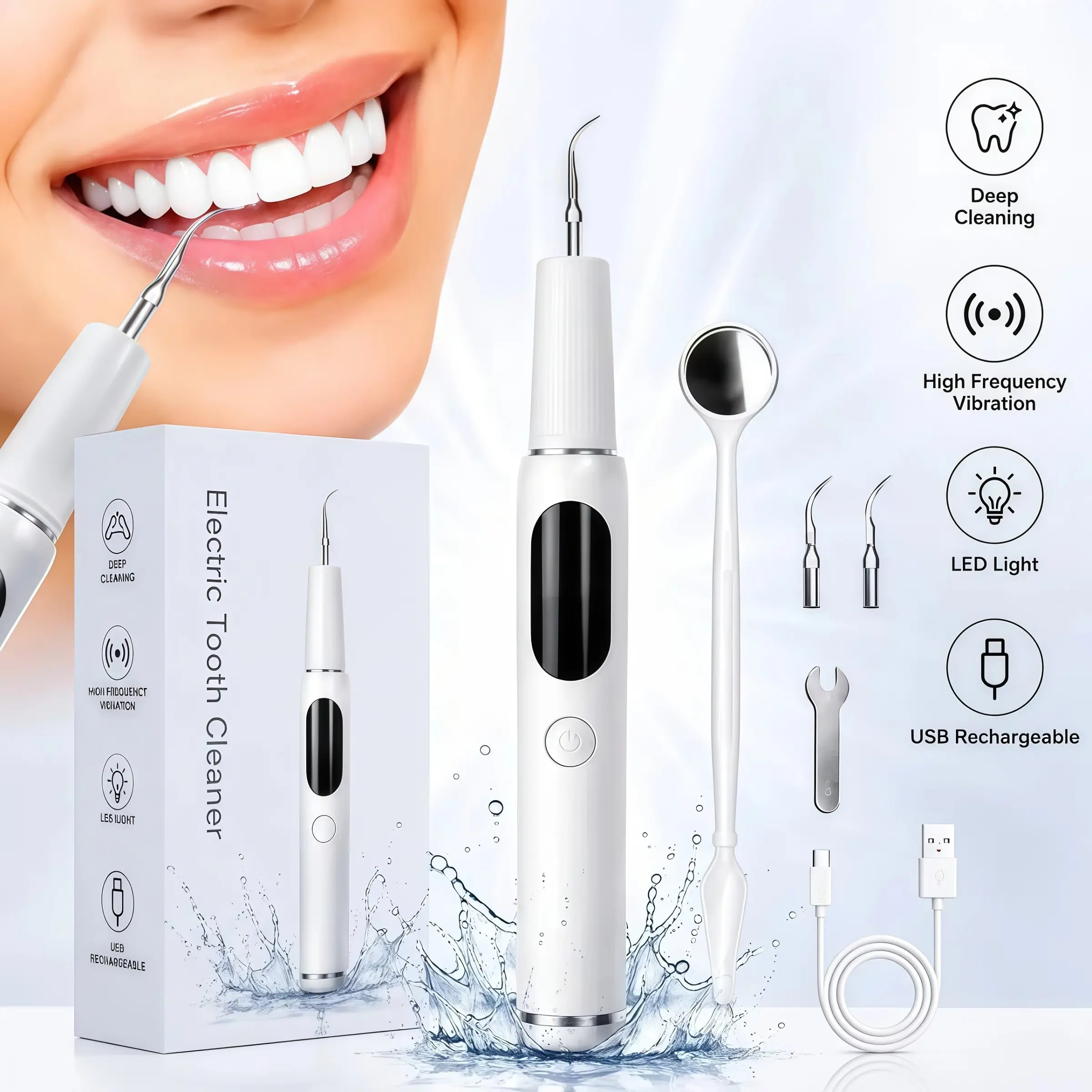 Professional Dental Cleaning Kit, Removes Tartar and Stains, Safe Gentle Electric Tooth Care Tool, Home Oral Hygiene Solution, Teeth Cleaner