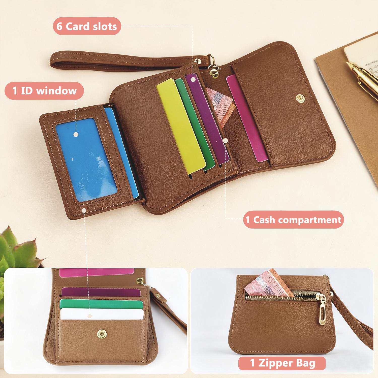 Womens Short Wallet RFID Blocking Small  Wrist Strap Wallets Woman Credit Card Holder Trifold Ladies Wallets with Coins Zipper Pocket,Christmas Gifts