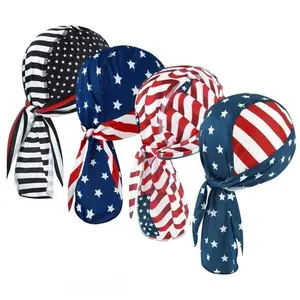 4Pcs Men American Flag Do Rags Skull Caps, Breathable Sweat Wicking Helmet Liner Head Wrap for Motorcycle Cycling Sports