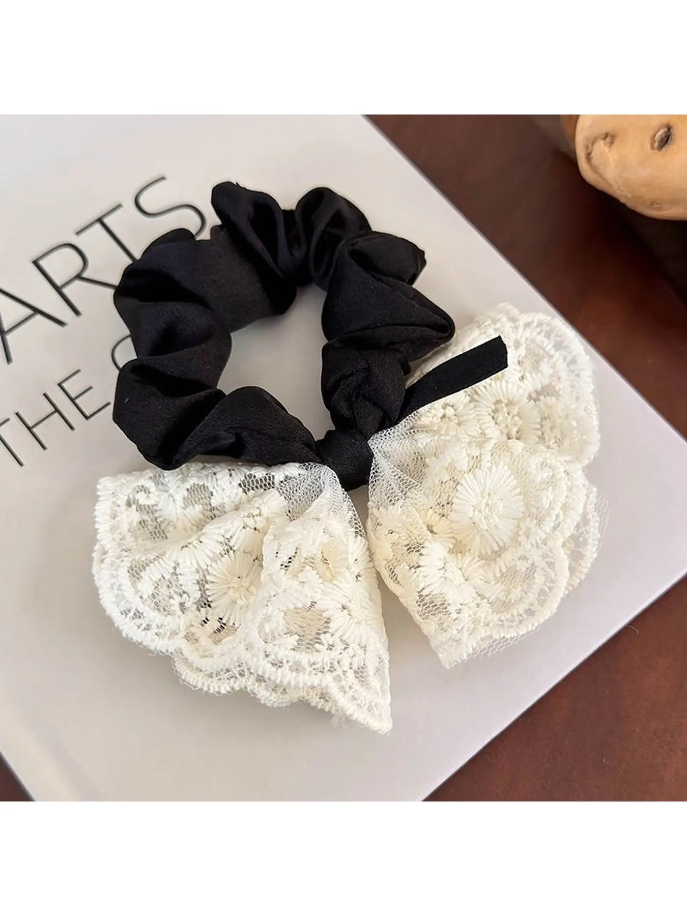 White lace bow scrunchie, Korean style hair tie, trendy new fabric hairband for girls