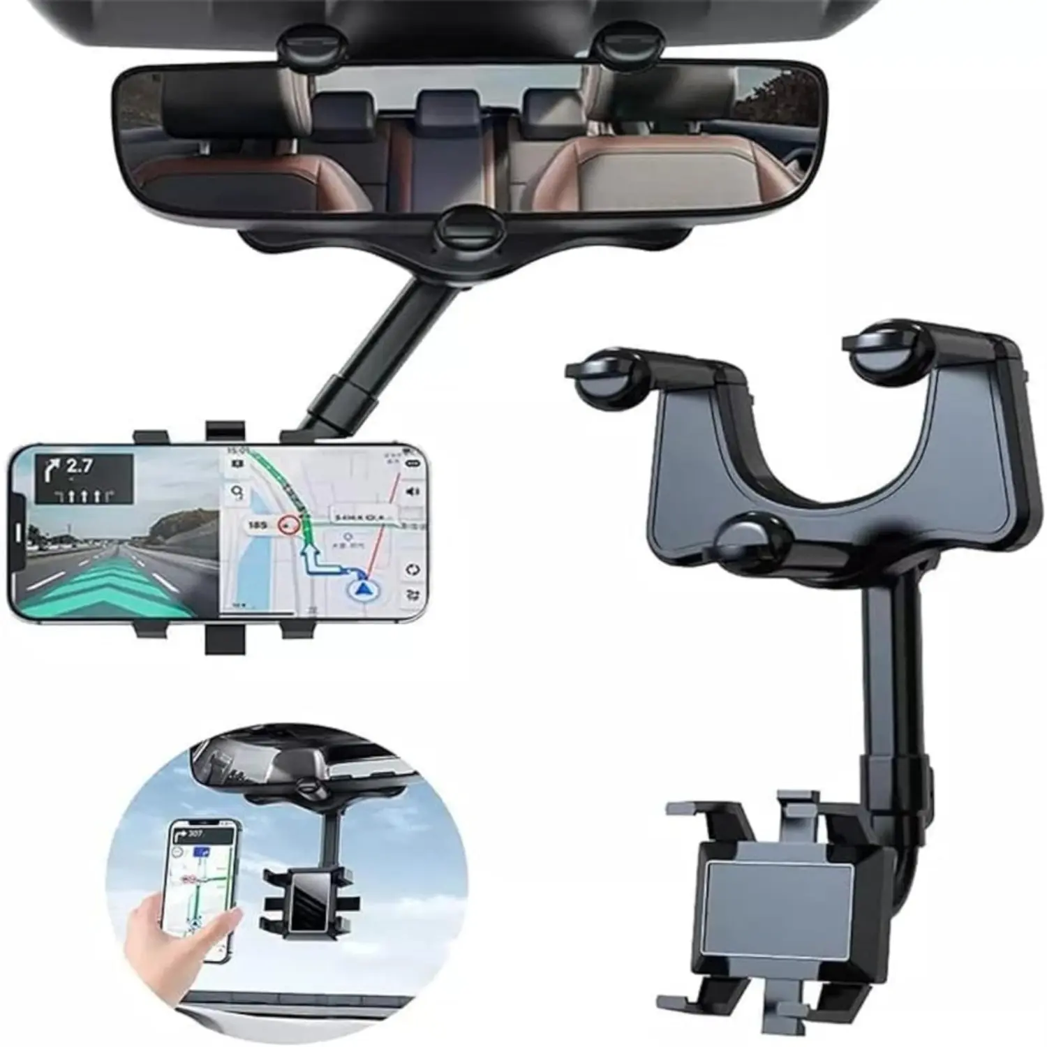 Universal Clip Rotatable and Retractable Car Phone Holder Rearview Mirror Driving Recorder Bracket DVR/GPS Mobile Phone Support