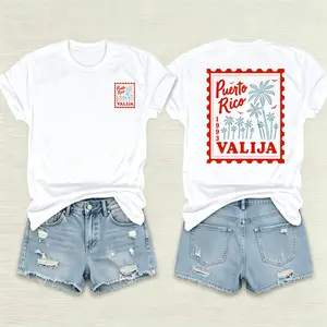Women's Puerto Rico Postage Stamp Graphic Oversized Cotton T-Shirt - Casual Loose-Fit Crewneck, Soft Summer Vacation Beach Streetwear Top