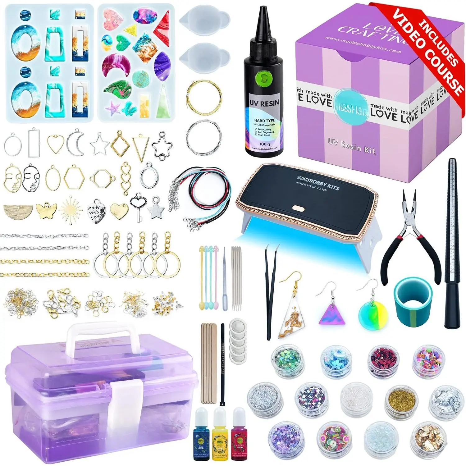 UV   Making Kit, UV Lamp & Video Course Included, DIY  Kit for Adults, Teen Girls, Beginners with Molds, Glitters & Accessories
