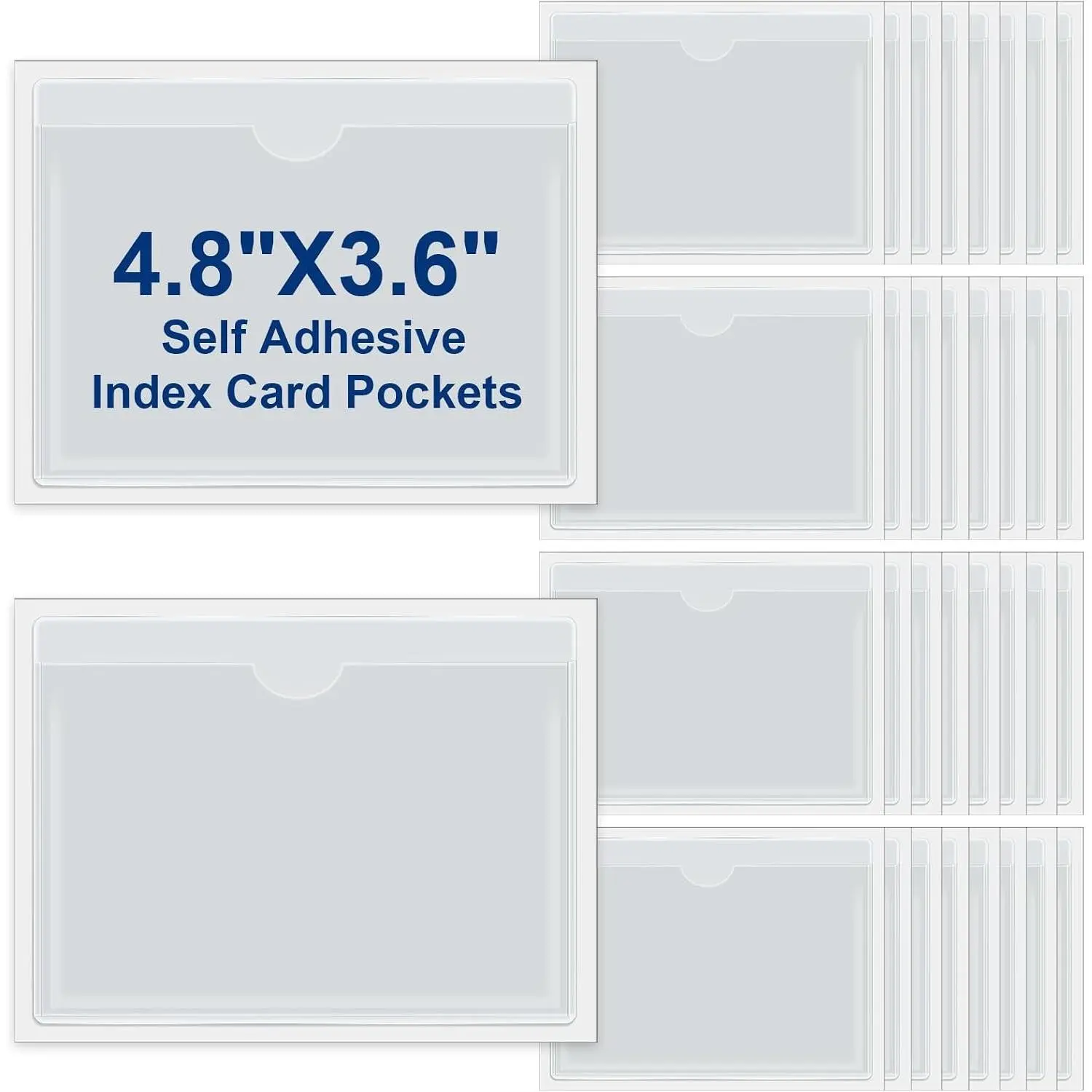 30 Pcs Self Adhesive Clear Index Card Pockets,3.6 x 4.8 Inches | Clear Plastic Label Sleeves with Top Open, For Organizing Storage Box Drawer, Fits Index Cards Measuring 3.6 X 4.8 Inches